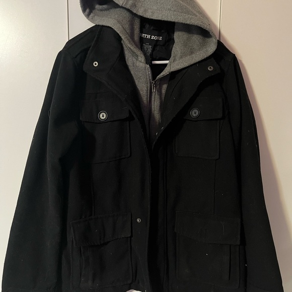 Mens Large Black & Grey Jacket with Hood - Picture 1 of 16